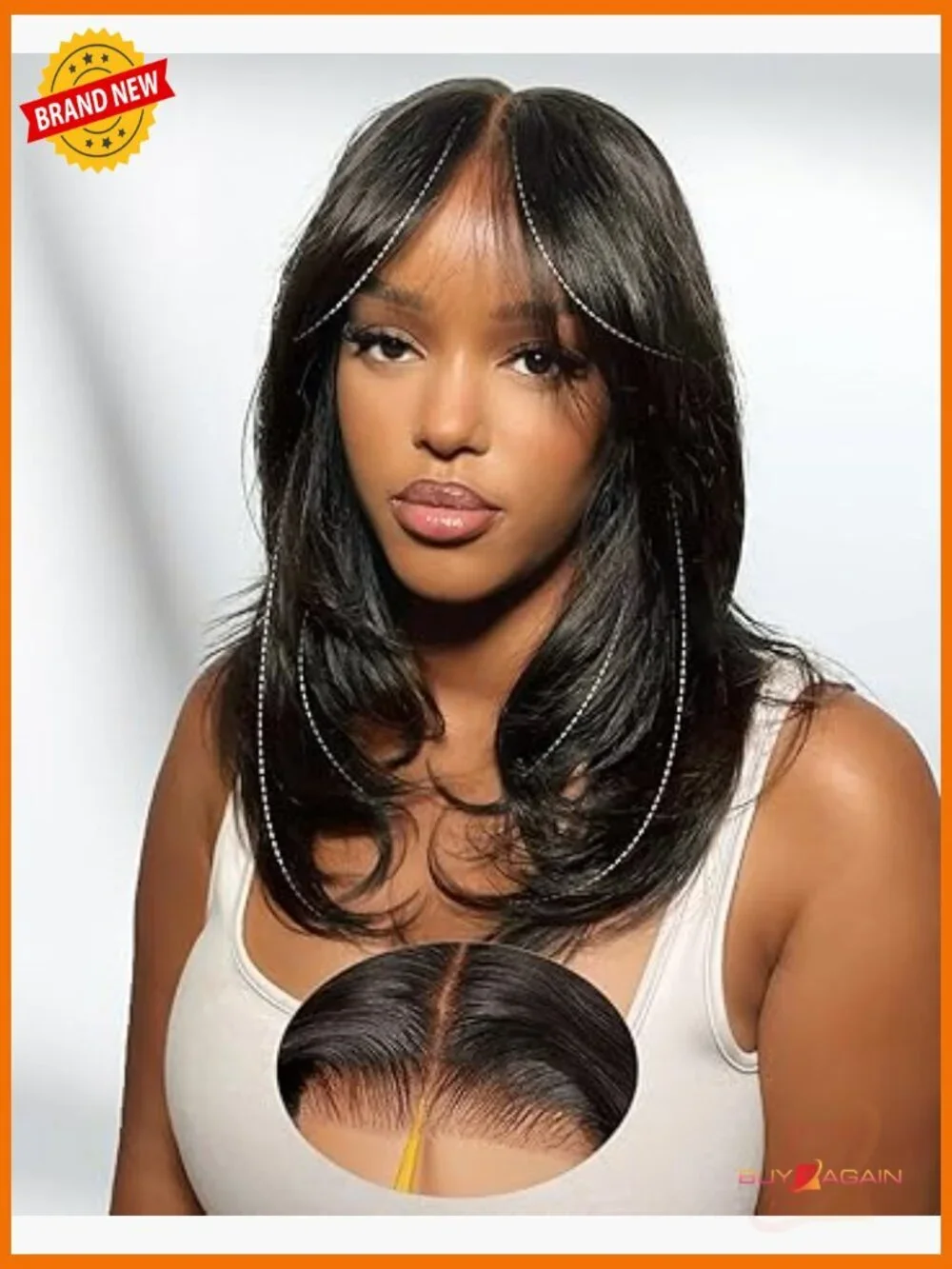 Face-Framing Layered Curtain Bangs Glueless Lace Front Wig 6x6 Human Hair 18